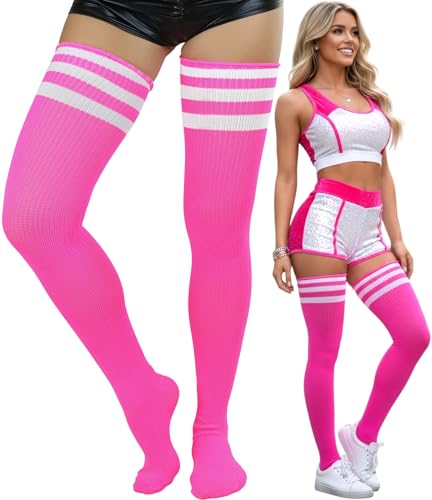 Image of ToBeInStyle Women's Heavyweight Knit Thigh High Long Socks w /Contrast 3 Stripe Top Band