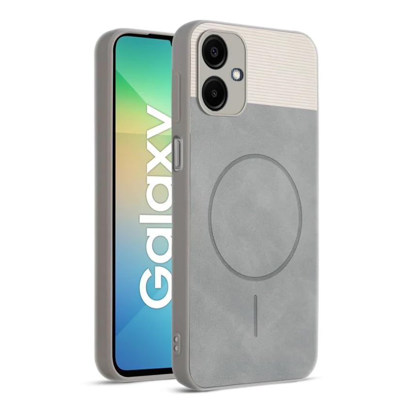 Image of Bintage CASE Dual-Leather Mac Safe Design Phone Case| Soft Touch Finish | Full Camera Protectection Back Cover Compatible for Samsung Galaxy A06 (5G) - White & Matelic Grey
