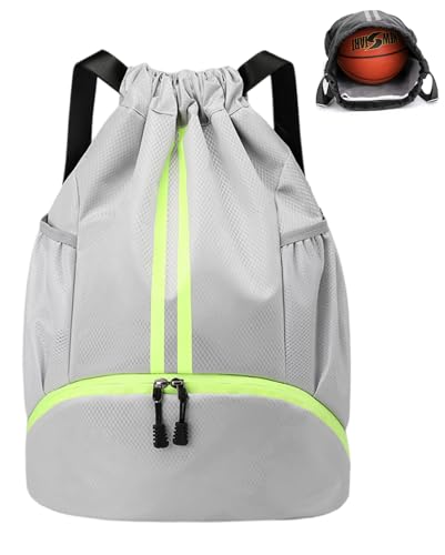 CazneJN Drawstring Sports Backpack with Shoe Compartment, Large Capacity Drawstring Gym Bag, Waterproof PE Backpack