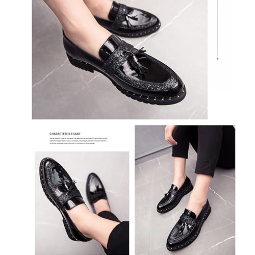 Men's Soft Leather Platform Slip-On Loafers Fashion Tassel Shiny Patent Leather Prom Wedding Party Shoes Comfortable Non-Slip Business Casual Formal Shoes4