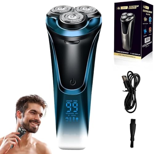 Snapbuy Electric Razor for Men Snapbuy Electric Razor Pro of Father 4D Floating Head Rotary Shaver Ipx7 Waterproof Electrical Razors Wet & Dry Fast Charging Electrical Shaver LCD Display (Blue)