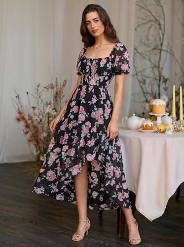 Image of Scarlet Darkness Corset Dresses for Women Summer 2026 Floral Wedding Guest Chiffon Sundress