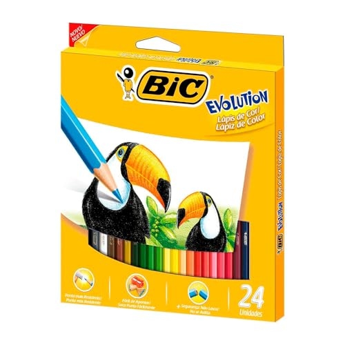 BIC, Lápis de Cor Sextavado, Evolution, 24 Cores