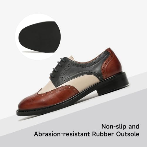 Image of BEAU TODAY Oxford Shoes for Women,Leather Brogue Dress Shoes,Comfort Brethable Ladies Lace-up Handmade Wingtip Shoes for Business Work