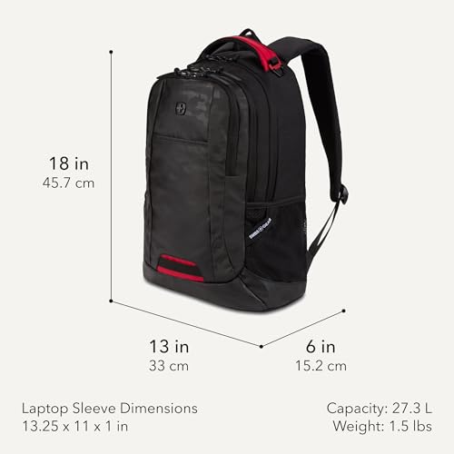Image of SWISSGEAR Cecil Laptop Backpack, Fits Most 16-Inch Laptops, Three-Compartment Design, Airflow Back Panel, Black, 27.3L, 18-Inch