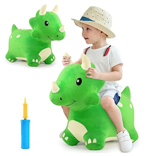 iPlay, iLearn Bouncy Pals Dinosaur Hopper Toy 2 Year Old Boy, Toddler Plush Bounce Animals, Ride on Bouncing Triceratops for Kids 2-4, Outdoor Hopping Horse Bouncer, Cool Birthday Gifts 3 5 6 Yr Girls