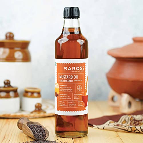 Image of Barosi Kachi Ghani Mustard Oil 750ml | Pure & Natural Cold Pressed Mustard Oil (Sarso Tel) | Traditionally Extracted from Wooden Crusher | Glass Bottle Packaging
