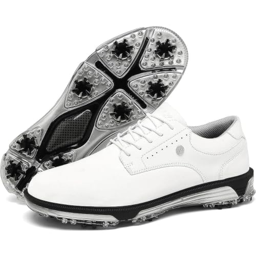 ULTIANT Mens Golf Shoes Traditions Spikeless Size 7.5-14(White 42)