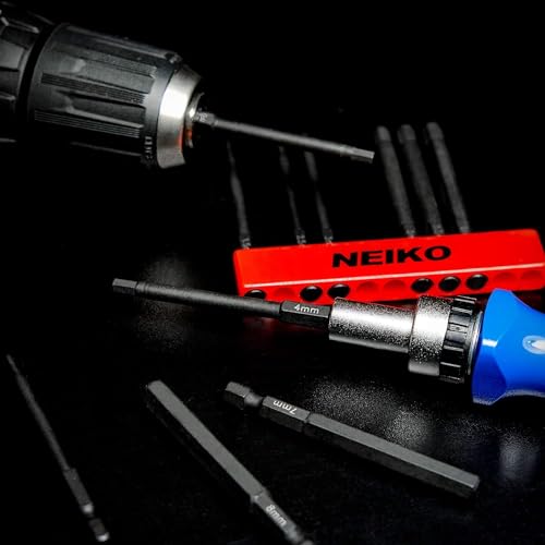Image of NEIKO 01148A Hex Allen Power Bit Set, 11-Piece Metric Sizes 1.5mm to 8mm | Magnetic Head Bits 3 Quick Release Shanks Premium S2 Steel Compatible with Drills and Impact Drivers