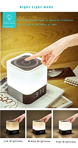 Night LAMP - Touch Control Lamp with Wireless Bluetooth Speaker, Table Alarm Clock, Changing Colorful LED Light, Micro SD Card & USB & AUX Slots for External Devices