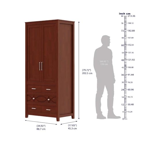 Image of Wakefit Wardrobe | 3 Year Warranty | Solid Wood Almirah, Cupboard for Clothes Storage | 2 Door, 5 Drawers, 1 Hanging Space | Crinoline - Golden Brown