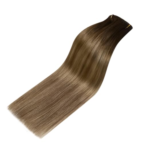 Image of YoungSee 135g Clip in Hair Extensions Brown Human Hair Clip in Extensions Dark Brown Mix Light and Ash Brown Real Human Hair Extension Clip ins for Women 16inch