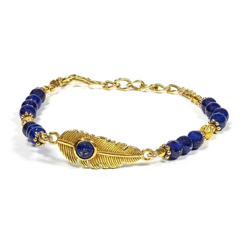 Bracelet feuille lapis lazuli bijou femme en pierre bleue naturelle