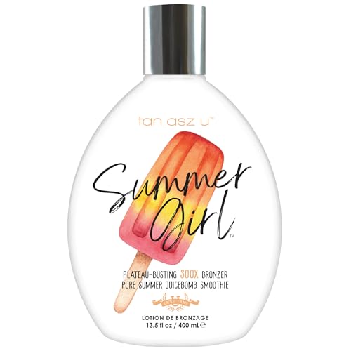 Tan Asz U Summer Girl Tanning Lotion, Plateau-Busting 300X Bronzer, Pure Summer Juicebomb Smoothie Tanning Lotion with Carrot Oil, Hyaluronic Acid & Peptides, 13.5 Fl Oz