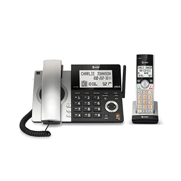 AT&T CL84107 DECT 6.0 Expandable Corded/Cordless Phone with Smart Call Blocker, Black/Silver with 1 Handset