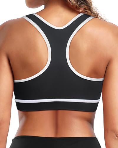 Image of Holipick Women's Sports Bra Bikini Tops Racerback Swim Top Scoop Neck Bathing Suits Top Modest Padded Crop Tops Swimsuit Only