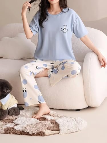 Image of Louis Luxe Womens Korean Night Dress || Full Pyjama Set || Korean Nightsuit || Women Nightwear ||Round Neck Full Sleeve Nightsuit || Loungewear || Everyday Nightdress