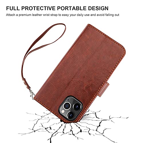 Bocasal Compatible With Iphone 12 & Iphone 12 Pro Wallet Case With Card Holder Pu Leather Magnetic Detachable Kickstand Shockproof Wrist Strap Removable Flip Cover 6.1 Inch (Brown) #TOP5