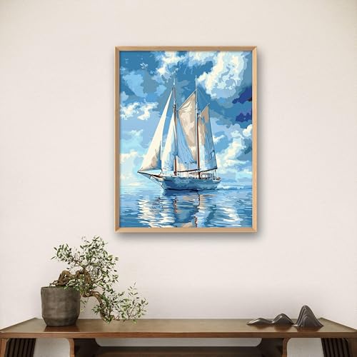 Image of Leczany Cross Stitch Stamped 11CT 3 Strands Kits for Adults Beginners Patterns Craft Kit Needlepoint Full Range of Embroidery Kits DIY Starter | Sailboat 15.8x20.9 inches