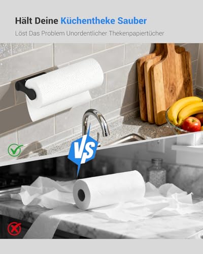 Foto von Swaitee Küchenrollenhalter ohne Bohren, Einhandbedienung mit Dämpfungseffekt, für Küche und Bad, Tiefschwarz, Edelstahl