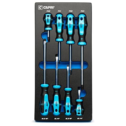 Capri Tools 25000-SS8KMT Kontour Screwdriver Set, 8-Piece with The Mechanics Tray Cover
