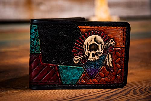 Retro Patchwork, Cats under the stars, Cyclops, Men's 3D Genuine Leather Wallet, Handmade wallet, Carved wallet, Tooled wallet, Airbrush Art, Bifold wallet, Custom wallet, Personalized wallet, A(33)2