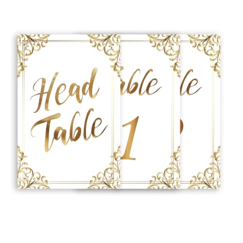 PH PandaHall 26 números de mesa, tarjetas de números de mesa de papel dorado de 5.9 x 3.9 pulgadas, 1-25 con cabeza, números de mesa de regalo, tarjetas de mesa florales para boda, recepción, fiesta,