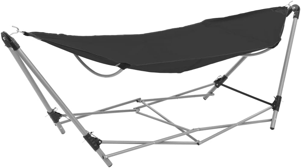 vidaXL Portable Hammock with Foldable Stand - Durable 600D Oxford Fabric Swing Chair - Quick Setup, Lightweight, Easy Transport - Great for Beach, Campsite, Garden - Black