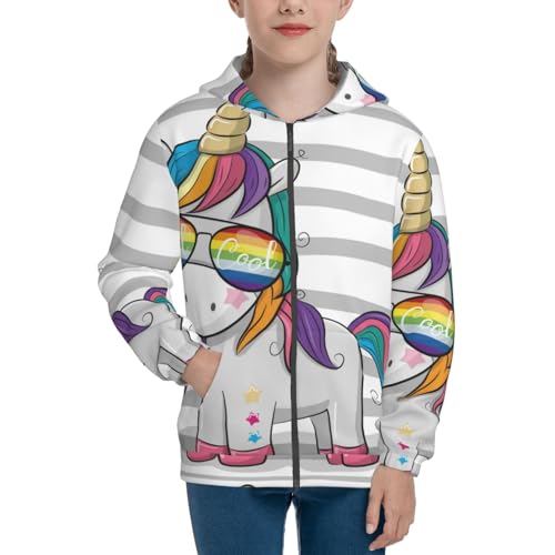 Cool Unicorn with Sunglasses Kids Pullover Hoodies Boys Zip Up Sweatshirts Girls Athletic Clothes with Pocket3