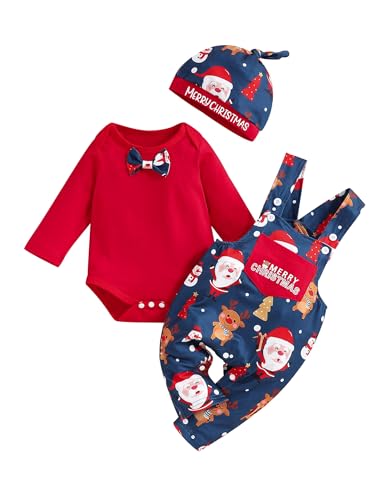 Image of Xuuly My First Christmas Baby Boy Girl Clothes 2PCs Outfit Set Santa Claus Christmas Overalls Clothing Set