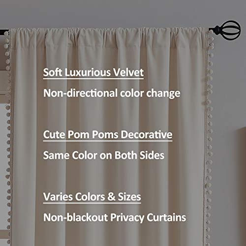 Pom-Pom Cream Velvet Curtain 84Inches Long Window Drapes For Living Room Cotton Feel Soft Ivory Window Curtains For Bedroom Hotel Guest Room 42" W 2Panels #TOP2