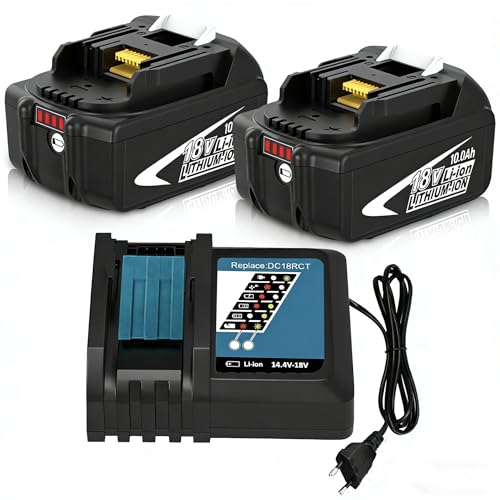 2pièces 10.0Ah/10000mAh Remplacement pour Makita Batterie 18V + Chargeur DC18RC pour BL1860B BL1860 BL1850B BL1850 BL1840 BL1830 BL1815 BL1835 BL1845 194205-3 LXT-400