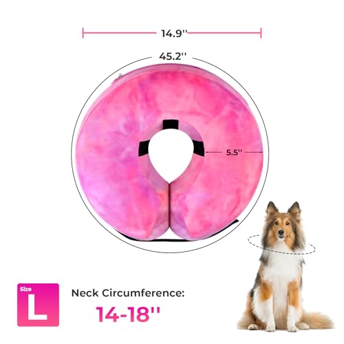 Image of Dog Cone, Uadonile Inflatable Cone Collar for Dogs and Cats, Dog Neck Collar Recovery E-Collar Alternative After Surgery, Elizabethan Collar for Dogs Recovery(Tie-dye Rose Purple, L)