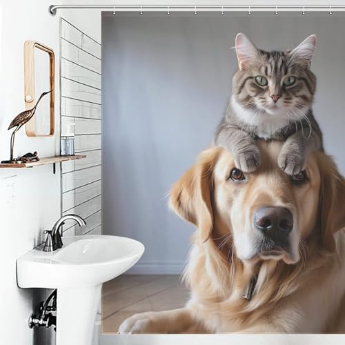 Rideau de douche chien mignon en polyester lavable 183x183cm