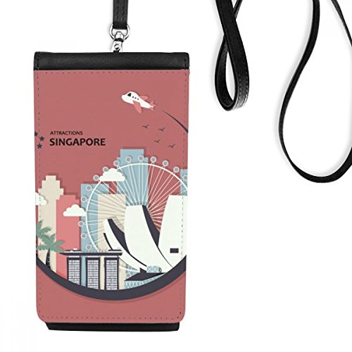 Sac téléphone en faux cuir avec drapeau de Singapour pour smartphone