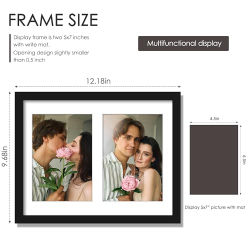 Image of DUENPY 8.5x11 Double 5x7 Picture Frame Double Picture Frame Displays Two 5x7 inch Photos Available Horizontal Wall Mounting Display and Vertical Black