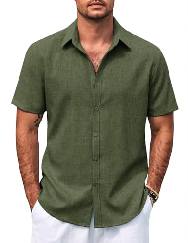 COOFANDY Mens Casual Summer Beach Shirt Button Down Short Sleeve Shirts Vacation Shirt Cotton Linen Shirts