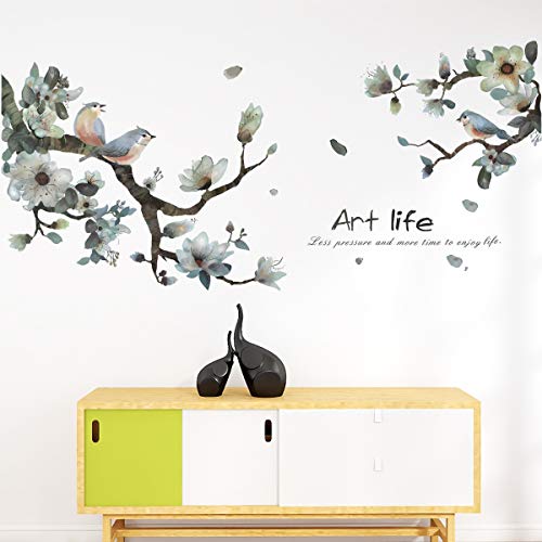 DERUN TRADING Flower Leaf Leave Wall Decals Decor Sticker Tree Floral Tree Removable Bedroom Vinyl Nursery Wall Decor Wall Art Gallery Living Room Bedroom Office Home Decorations for Women Teen Girl