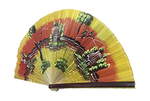 Image of Northeast Handicraft Traditional Handmade Sikkim Wall Hanging Fenery Fan (Yellow)