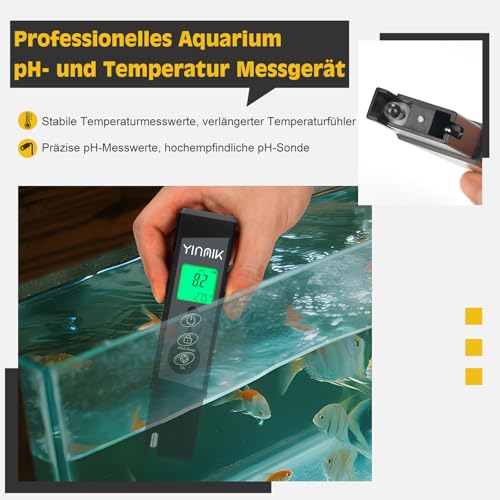 pH Messgerät Wasser, pH Wert Messer, YINMIK pH Tester, Digitaler pH Monitor mit Farbdisplay, Pool pH Lesegerät, pH Testkit für Aquarien, Test säuren und Basen für Trinkwasser Hydrokultur Grow pH Meter
