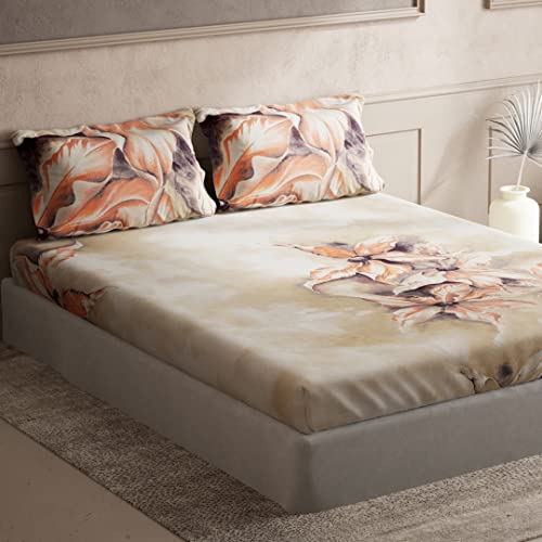Image of DDECOR - Cashmere 100% Cotton Double Bedsheet with 2 Pillow Covers, King Size, Orange