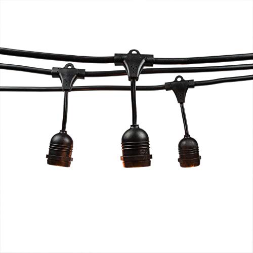 (Cord Only 10 Suspended Socket SJTW Outdoor Commercial DIY String Light 21 FT Black Cord w/ E26 Medium Base, Weatherproof