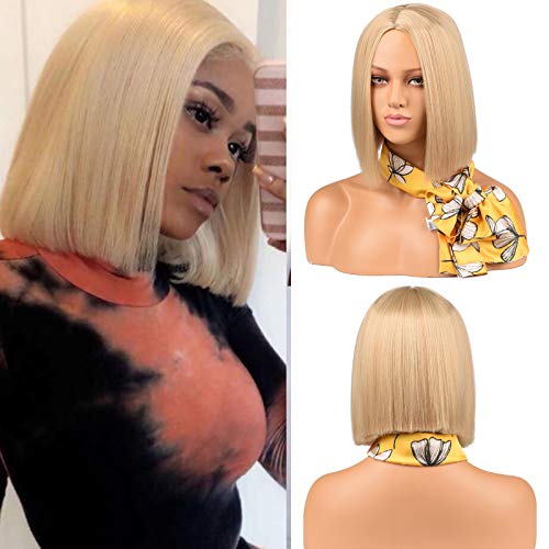 12" Blonde Bob Wig Short Straight Hair Bob Wigs for Women Middle Part Shoulder Length Synthetic Wig Cosplay Christmas Party Wigs(#27/613)………