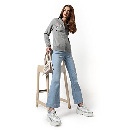 Image of PINACOLADA Women's Colorblock Sweatshirt with Ribbed Hem for Casual Wear | Low-High Neck | Long Sleeve | Button Closure | Cotton Sweatshirt Crafted with Comfort Fit for Everyday Wear