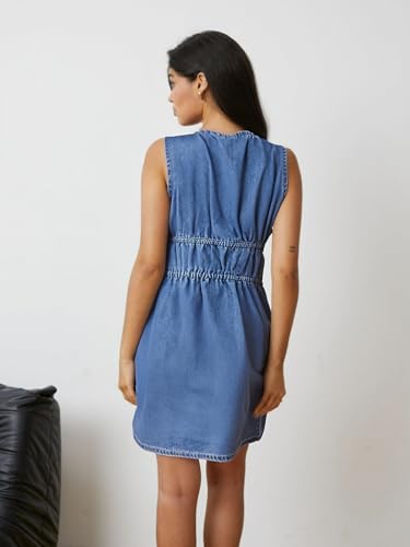Women's Tie Front Mini Denim Dress Deep V Neck Sleeveless Y2k Jean Dresses2