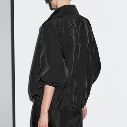 Women Bomber Jacket Casual Long Sleeve High Neck Zip Up Button Puff Fall Coats Lightweight Streetwear Outerwear2