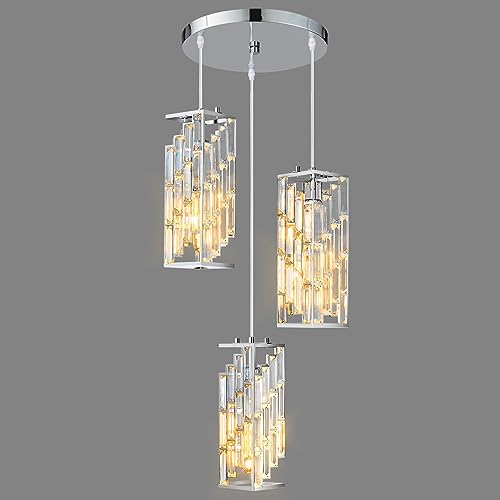 Image of Chrome Pendant Lighting Modern Pendant Light, Mini Crystal Chandeliers,Adjustable Pendant Light Fixture for Kitchen Island Dinning Room Bedroom (3 Light)