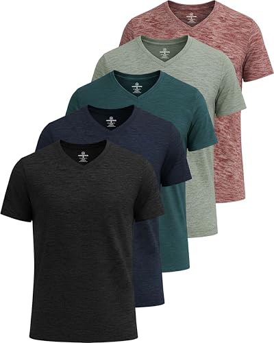 Image of 5 Pack: Men's V-Neck Dry-Fit Moisture Wicking Active Athletic Tech Performance T-Shirt