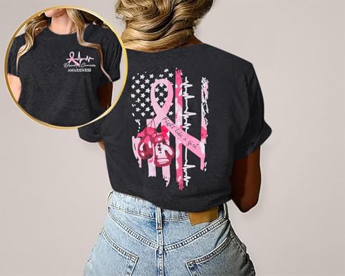 Women Breast Cancer Awareness Shirts: Pink Ribbon Cure Cancer Awareness T-Shirt - Inspirational Fight Boxing Tee Top2