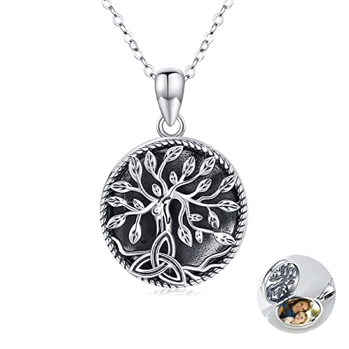 Holds Pictures Locket Necklace Tree of Life Necklace Sterling Silver Family Tree Locket Necklace That Holds Pictures Vintage Oxidized Celtic Knot Jewelry Gift for Women